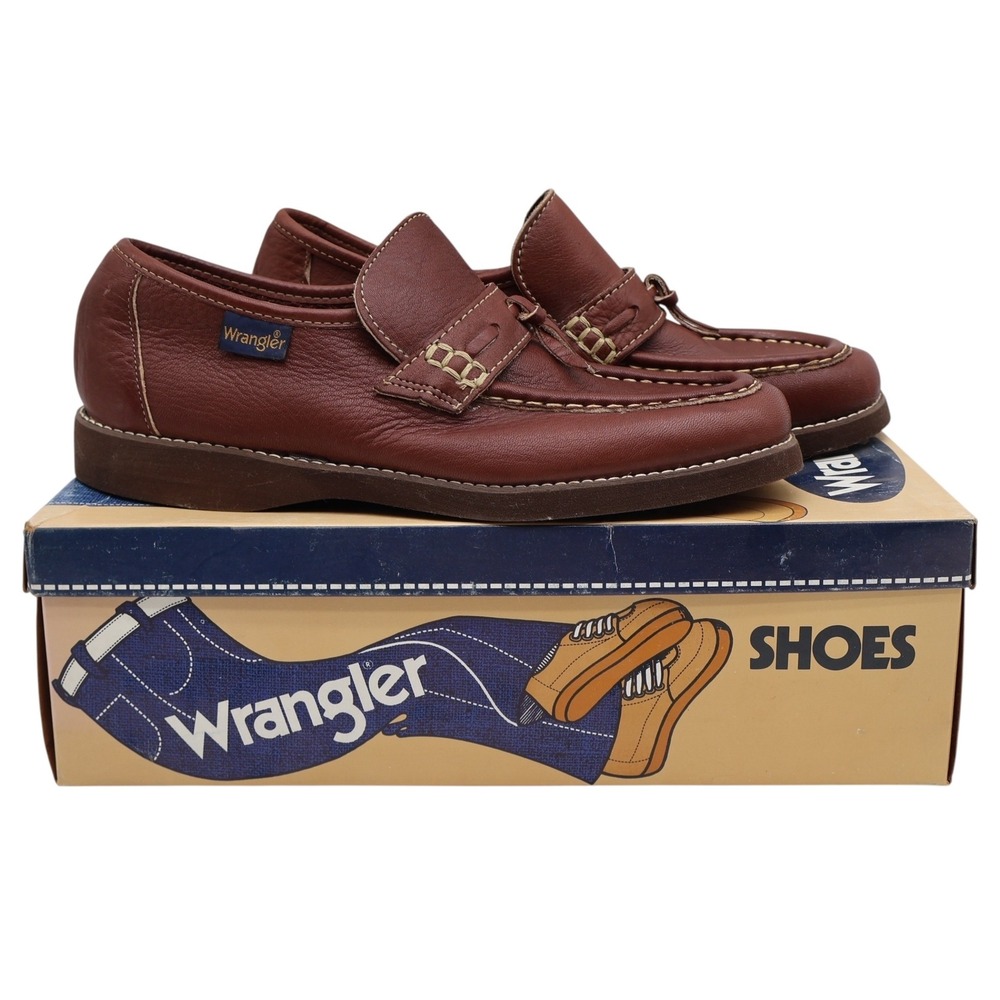 Wrangler Loafers Mens 8 M Vintage Brown Leather Deadstock Moccasin Toe 96-5527